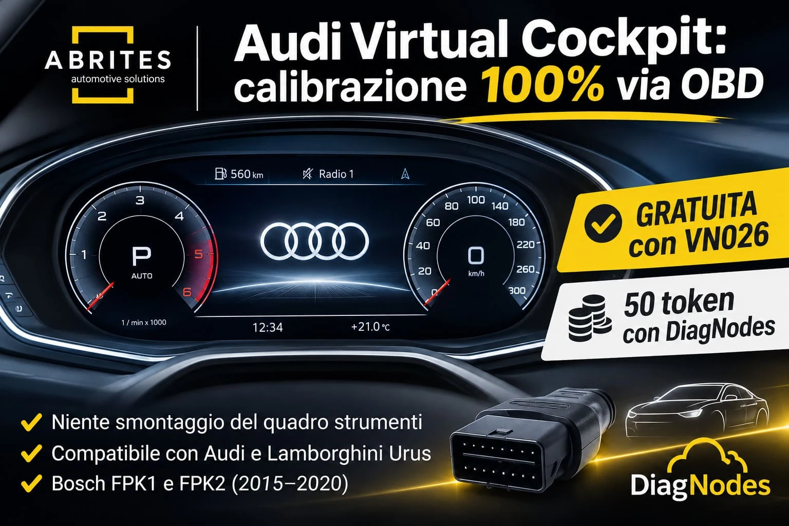 Audi MLB Virtual Cockpit: calibrazione dei quadri strumenti al 100% via OBD!